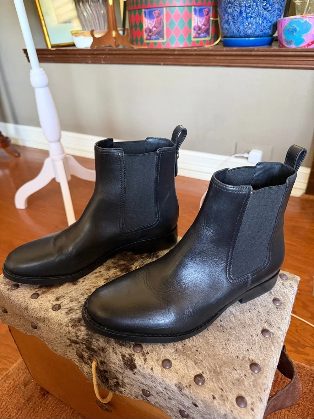 Coach Men’s Black Leather Chelsea Boots C Hardware Pull Tab US 8